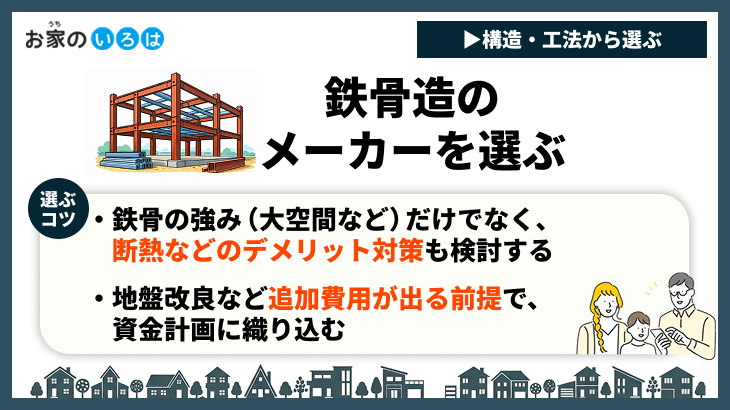 鉄骨造のメーカーを選ぶ