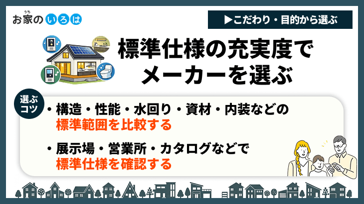 標準仕様の充実度でメーカーを選ぶ