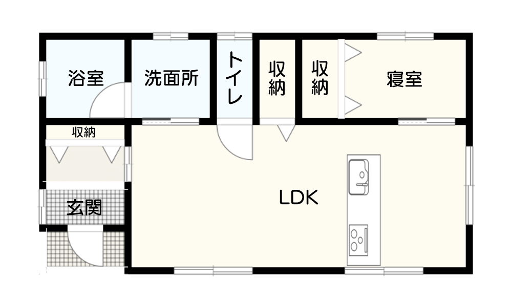 【1,000万円以下】15坪の平屋向けおすすめ間取り：1～2人暮らしにおすすめ　間取り図