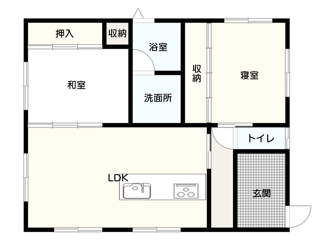 【1,000万～1,500万円以下】20坪の平屋向けおすすめ間取り：2人暮らしにおすすめ　間取り図