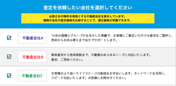 査定を依頼したい不動産会社を選択