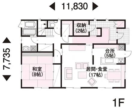 【一般的な住宅地】建ぺい率50％、容積率100％の場合 1F