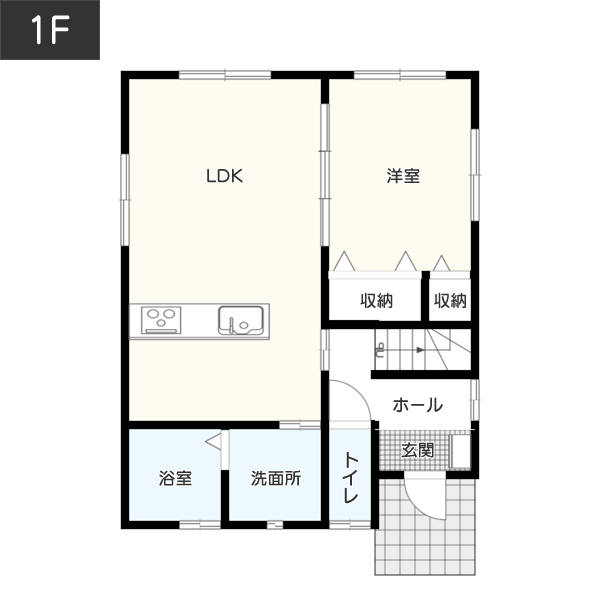 坪単価50万で建てる「ファミリー向け2階建て住宅」のイメージ_1F