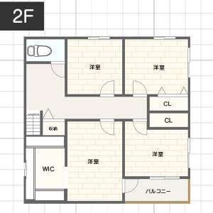 【2階建て30坪台】天井付け物干しタイプのランドリールームがある間取り例