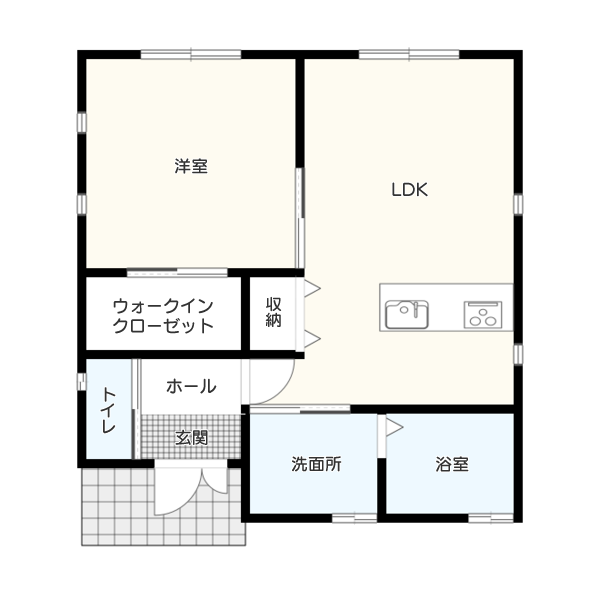 【1,000万円以下】17坪の平屋向けおすすめ間取り：1～2人暮らしにおすすめ　間取り図