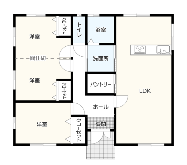 【1,000万～1,500万円以下】20坪の平屋向けおすすめ間取り：2～4人暮らしにおすすめ　間取り図