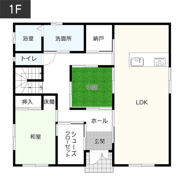 【2階建て】5LDK：44坪の間取り1F