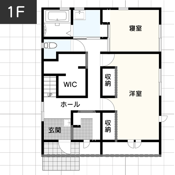 出し入れを容易にするための「扉なしのウォークインタイプ」（3畳）　1F　間取り図