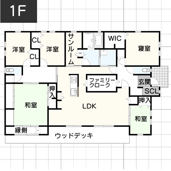 【50坪台】サンルームの間取り例