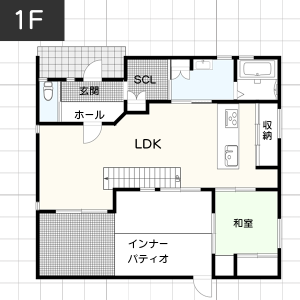 【30坪台】パティオ（コートハウス）の間取り1F