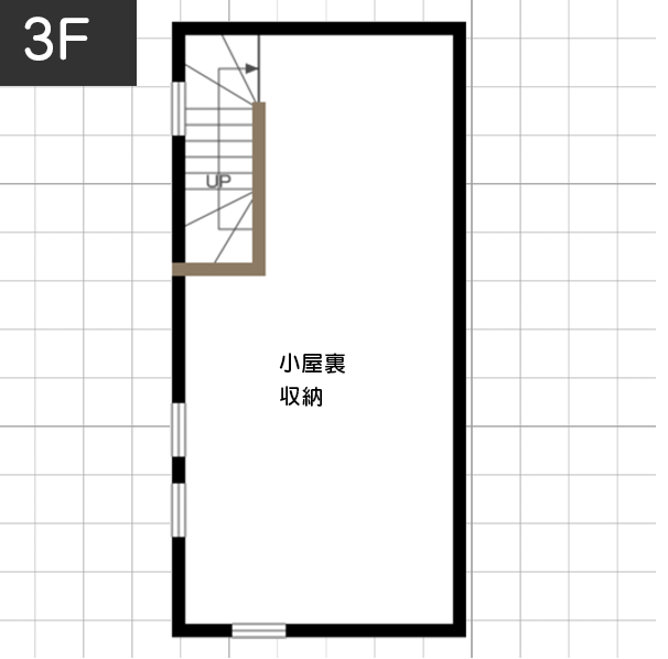 【20坪台】リビングに「お料理を楽しめる広々としたキッチンで暮らす」間取り　3階　例