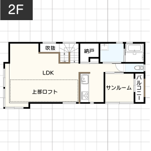 【35坪台】2階リビングの間取り例