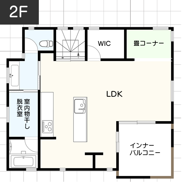 【40坪台】リビング横で「非日常感を味わう暮らし」間取り　2階　例