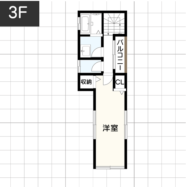 敷地面積12坪に作った狭小住宅　3F　間取り図