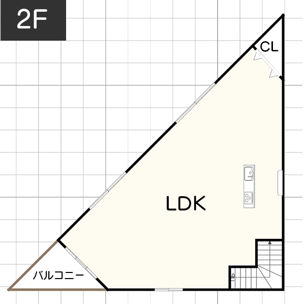 敷地面積33坪の三角地に作った狭小住宅　2F　間取り図