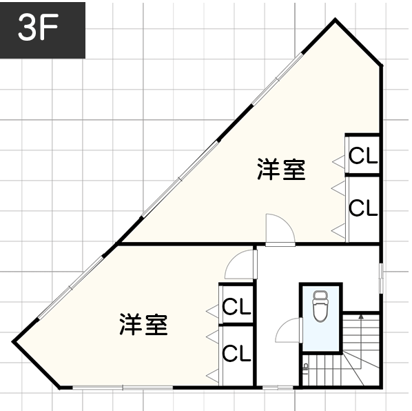 敷地面積33坪の三角地に作った狭小住宅　3F　間取り図