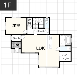 【変形地】注文住宅の間取り例1F