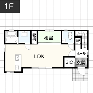 【旗竿地】注文住宅の間取り例1F