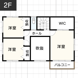 【延床面積35坪・二階建て】吹き抜けのある4LDKの間取り2階イメージ