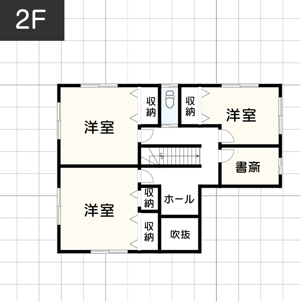 吹き抜けとリビング階段を組み合わせた「吹き抜けの間取り」　2F　間取り図