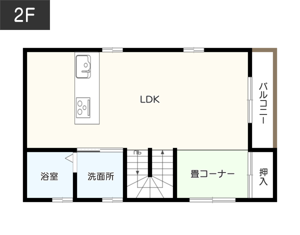 【3階建て】4LDK：50坪の間取り2F