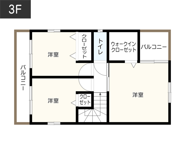 【3階建て】4LDK：50坪の間取り3F