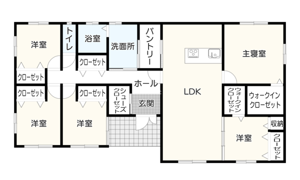 【平屋建て】5LDK：35坪の間取り