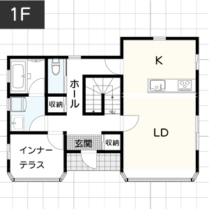 【35坪台】多様な使い方がある広々としたインナーテラスの間取り例