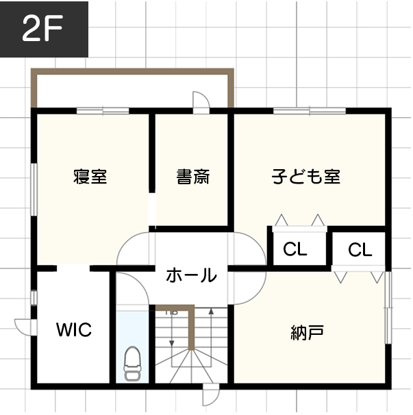 【4人暮らし】子育ても、在宅ワークも！快適に過ごせる間取り　例　間取り図　2階