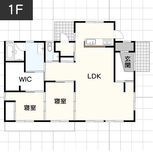 【2人暮らし】荷物が増えても安心！大容量の収納がある間取り　例　間取り図　1階