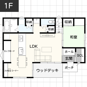 【35坪台】カウンターキッチンのある間取り例