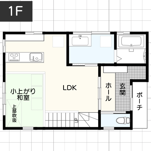 キッチンやリビングから子供たちを見守りたい方の和室の間取り例　間取り図