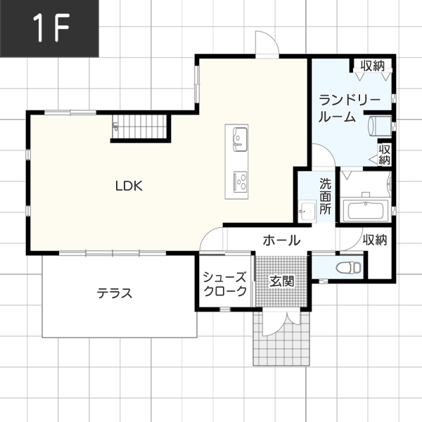 【洗練されたスタイリッシュなリビング】リビング階段の間取り例