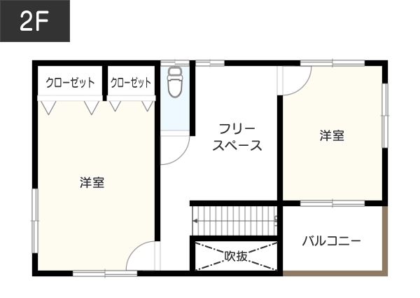 土間をインナーテラスとして広めのスペースに活用した間取り例2F