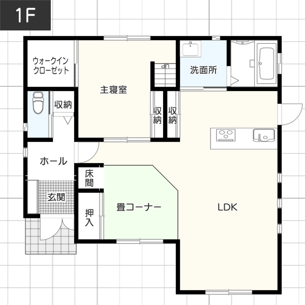 【吹き抜けで空間を広く】20坪平屋のおすすめ間取り例