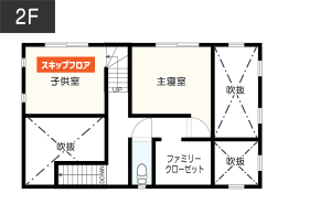 ダイニングとリビングを別空間にした間取り　2F　間取り図