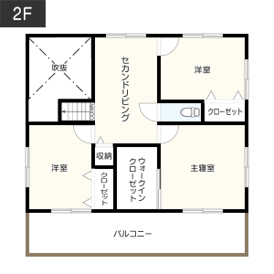 階段の途中にスキップフロアを設けた間取り　2F　間取り図