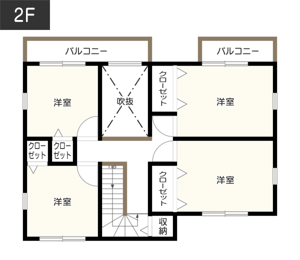 1,500万円～1,000万円後半の家の間取り事例2F