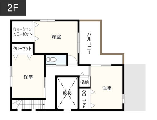 ウッドデッキの使い方で和室の雰囲気が変わる間取り2F