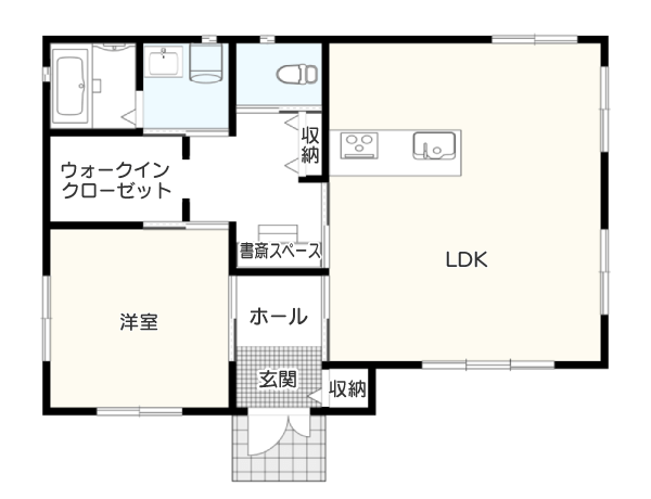 【1LDK】25坪・広々したリビングと収納の平屋間取りプラン