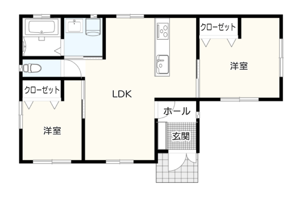 【2LDK】18坪・コンパクトな平屋間取りプラン