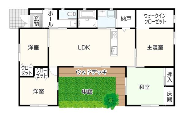 【4LDK】30坪・コの字型の平屋間取りプラン