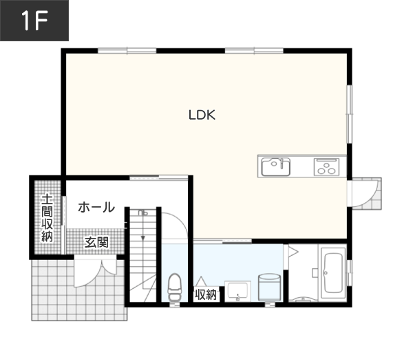 【30坪台】多目的に使える納戸を防音室にした間取り 1F