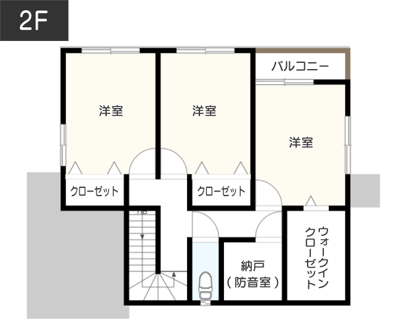 【30坪台】多目的に使える納戸を防音室にした間取り 2F