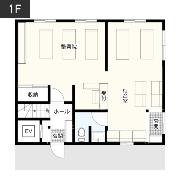 医院・クリニックの店舗兼住宅間取り例 1F