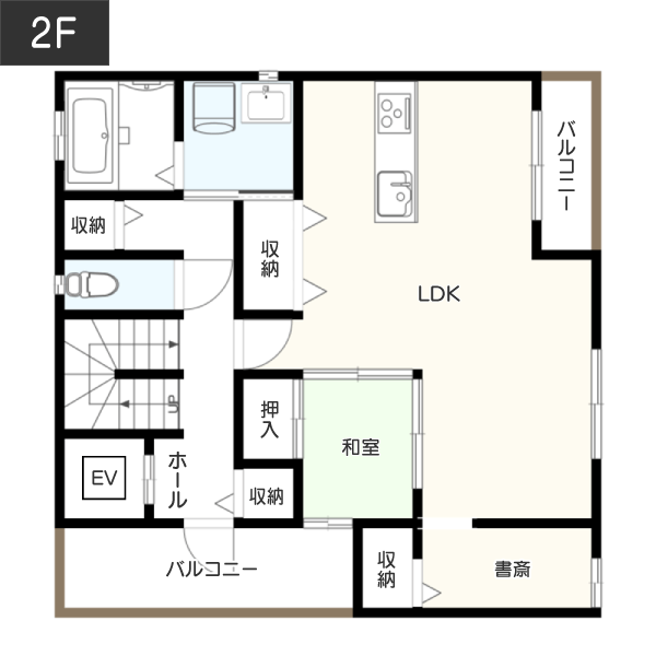 医院・クリニックの店舗兼住宅間取り例 2f