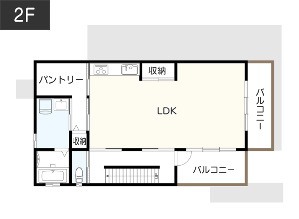 三階建て住宅の店舗兼住宅間取り例 2F