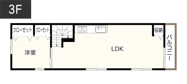 狭小住宅の店舗兼住宅間取り例 3F
