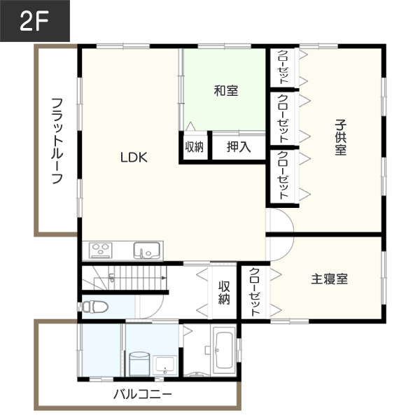 【55坪台】二世帯住宅でお互いのプライバシーに配慮した間取り 2F