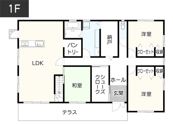 【35坪台】平屋にプラスワンスペースの屋根裏部屋 1F